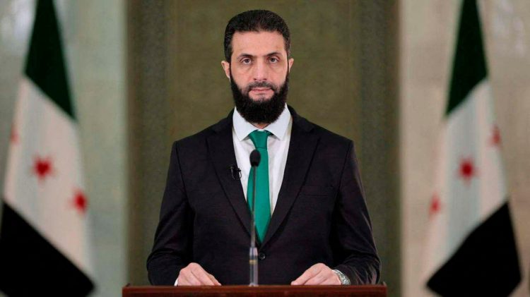 Syria's President Ahmed al-Sharaa delivers a speech at the Presidential Palace in Damascus, Syria in this undated handout image released on January 30, 2025. Syrian Presidency/Handout via REUTERS ATTENTION EDITORS - THIS IMAGE WAS PROVIDED BY A THIRD PARTY. NO RESALES. NO ARCHIVES. BEST QUALITY AVAILABLE.      TPX IMAGES OF THE DAY