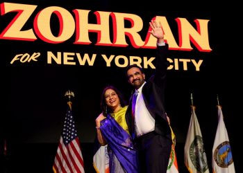 Democratic candidate for New York City mayor Zohran Mamdani waves next to his mother Mira Nair onstage after winning the 2025 New York City Mayoral race, at an election night rally in the Brooklyn borough of New York City, New York, U.S., November 4, 2025. REUTERS/Shannon Stapleton TPX IMAGES OF THE DAY