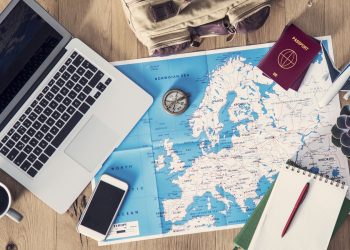 Travel planning concept on map