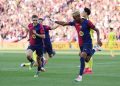 BARCELONA, SPAIN - MAY 18: Lamine Yamal of FC Barcelona celebrates scoring his team's first goal with teammate Fermin Lopez during the La Liga EA Sports match between FC Barcelona and Villarreal CF at Estadi Olimpic Lluis Companys on May 18, 2025 in Barcelona, Spain.  (Photo by Judit Cartiel/Getty Images)