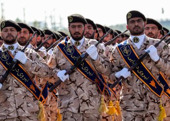 Members of Iran's Revolutionary Guards Corps (IRGC) march during the annual military parade marking the anniversary of the outbreak of the devastating 1980-1988 war with Saddam Hussein's Iraq, in the capital Tehran on September 22, 2018. - In Iran's southwestern city of Ahvaz during commemoration of the same event, dozens of people were killed with dozens others wounded in an attack targeting another army parade, state media reported on September 22. (Photo by STR / AFP)        (Photo credit should read STR/AFP/Getty Images)