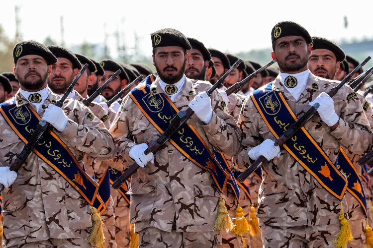 Members of Iran's Revolutionary Guards Corps (IRGC) march during the annual military parade marking the anniversary of the outbreak of the devastating 1980-1988 war with Saddam Hussein's Iraq, in the capital Tehran on September 22, 2018. - In Iran's southwestern city of Ahvaz during commemoration of the same event, dozens of people were killed with dozens others wounded in an attack targeting another army parade, state media reported on September 22. (Photo by STR / AFP)        (Photo credit should read STR/AFP/Getty Images)