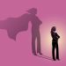 Business Woman with a Super Hero Shadow Leadership motivation concept Vector illustration