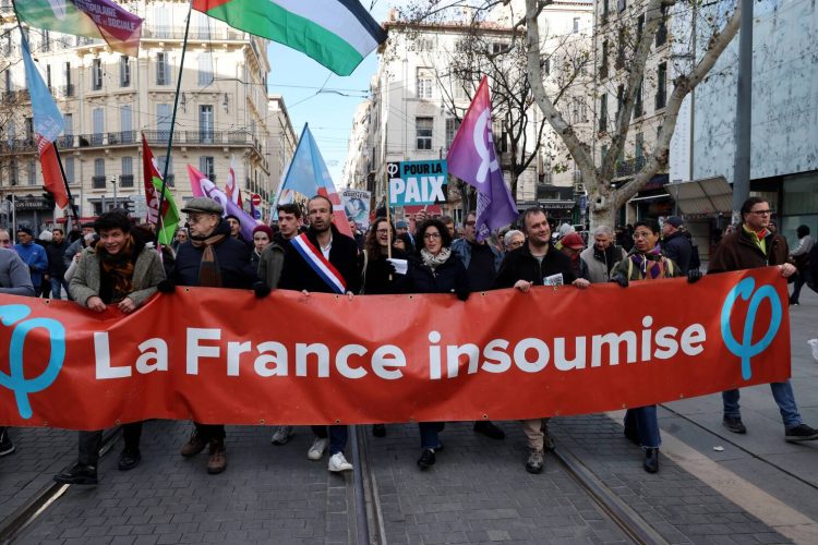 Manuel Bompard and Kalila Sevin.
French leftist La France Insoumise (LFI) party coordinator and member of parliament Manuel Bompard at demonstration against immigration law in Marseille, Southern France, on January 21, 2024.

Manuel Bompard depute de la France Insoumise (LFI) et coordinateur participe a la manifestation contre la loi immigration a Marseille le dimanche 21 janvier 2024.//ALAINROBERT_1Y8A8757/Credit:Alain ROBERT/SIPA/2401212005