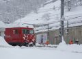 epa06460608 A train engine idles at Zermatt station due to the closure of the train track to Taesch, Visp and Fiesch, in Zermatt, Switzerland, 21 January 2018. Due to heavy snowfall, Zermatt can only be reached by air. Swiss authorities have closed roads and train service into the town of Zermatt amid a heightened risk of avalanches.  EPA/PHILIPPE MOOSER