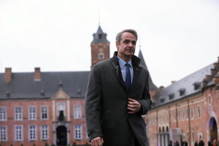 epa12730045 Greek Prime Minister Kyriakos Mitsotakis arrives to attend the Informal EU leaders' retreat at Alden Biesen Castle in Bilzen, Belgium, 12 February 2026. The strategic session focuses on deepening the Single Market, boosting investment, and enhancing Europe's competitiveness in a shifting geoeconomic landscape.  EPA/OLIVIER HOSLET