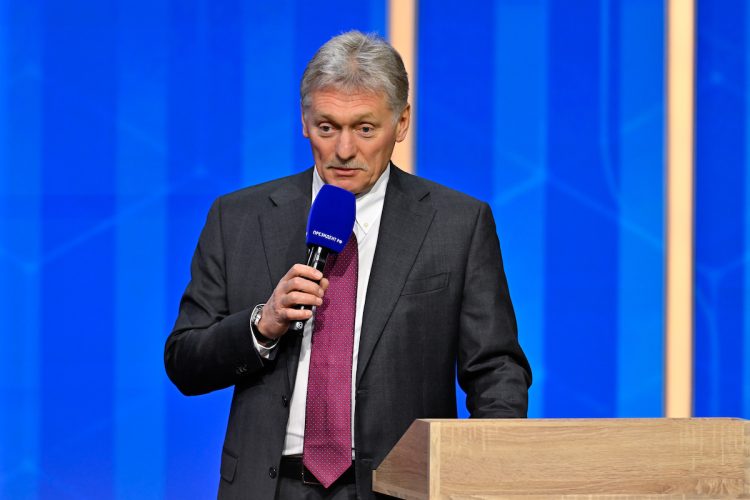 MOSCOW, RUSSIA - DECEMBER 19: Kremlin Spokesman Dmitry Peskov moderates Russian President Vladimir Putin's annual special televised question-and-answer session and year-end news conference, held at the Gostiny Dvor trade and exhibition center in Moscow, Russia, on December 19, 2025. ( Sefa Karacan - Anadolu Agency )