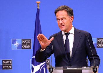 NATO's new Secretary General Mark Rutte gestures as he addresses media during a press conference at NATO headquarters in Brussels on October 1, 2024. - NATO's new chief Mark Rutte on October 1, 2024 downplayed fears over the impact of a potential Donald Trump victory in upcoming US elections and pledged to keep backing Ukraine, as he assumed leadership of the world's most powerful military alliance. (Photo by JOHN THYS / AFP)