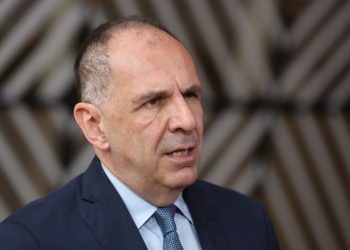 epa12192184 Greek Foreign Minister George Gerapetritis speaks to the press during the European Foreign Affairs Council in Brussels, Belgium, 23 June 2025. EU Foreign Affairs Ministers will discuss Russian aggression against Ukraine following an informal exchange with Ukrainian Foreign Minister Andrii Sybiha, as well as recent developments in the Middle East after Israeli and US strikes on Iran and Iran’s response.  EPA/OLIVIER HOSLET