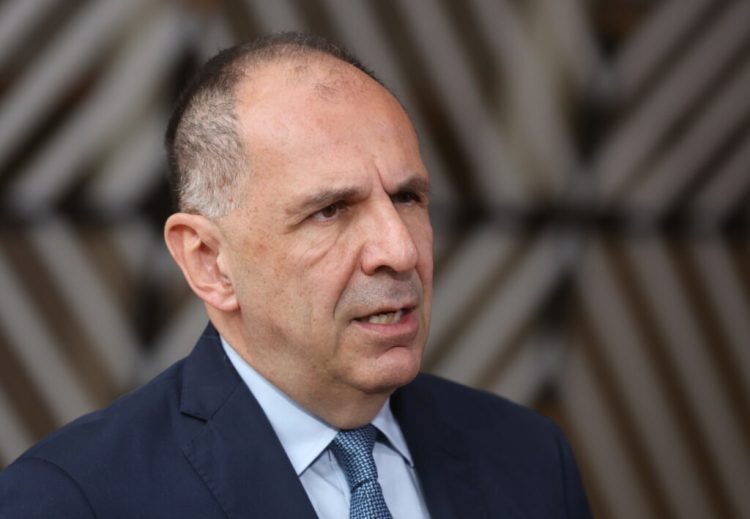 epa12192184 Greek Foreign Minister George Gerapetritis speaks to the press during the European Foreign Affairs Council in Brussels, Belgium, 23 June 2025. EU Foreign Affairs Ministers will discuss Russian aggression against Ukraine following an informal exchange with Ukrainian Foreign Minister Andrii Sybiha, as well as recent developments in the Middle East after Israeli and US strikes on Iran and Iran’s response.  EPA/OLIVIER HOSLET