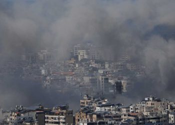 Smoke rises following an Israeli airstrike in Dahiyeh, Beirut's southern suburbs, Lebanon, Monday, March 9, 2026. (AP Photo/Bilal Hussein)